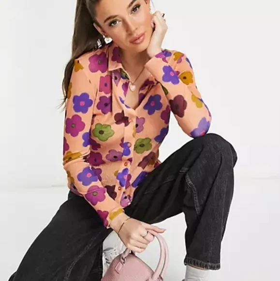 SOLD Topshop Floral Mesh Shirt - Picture 2 of 7
